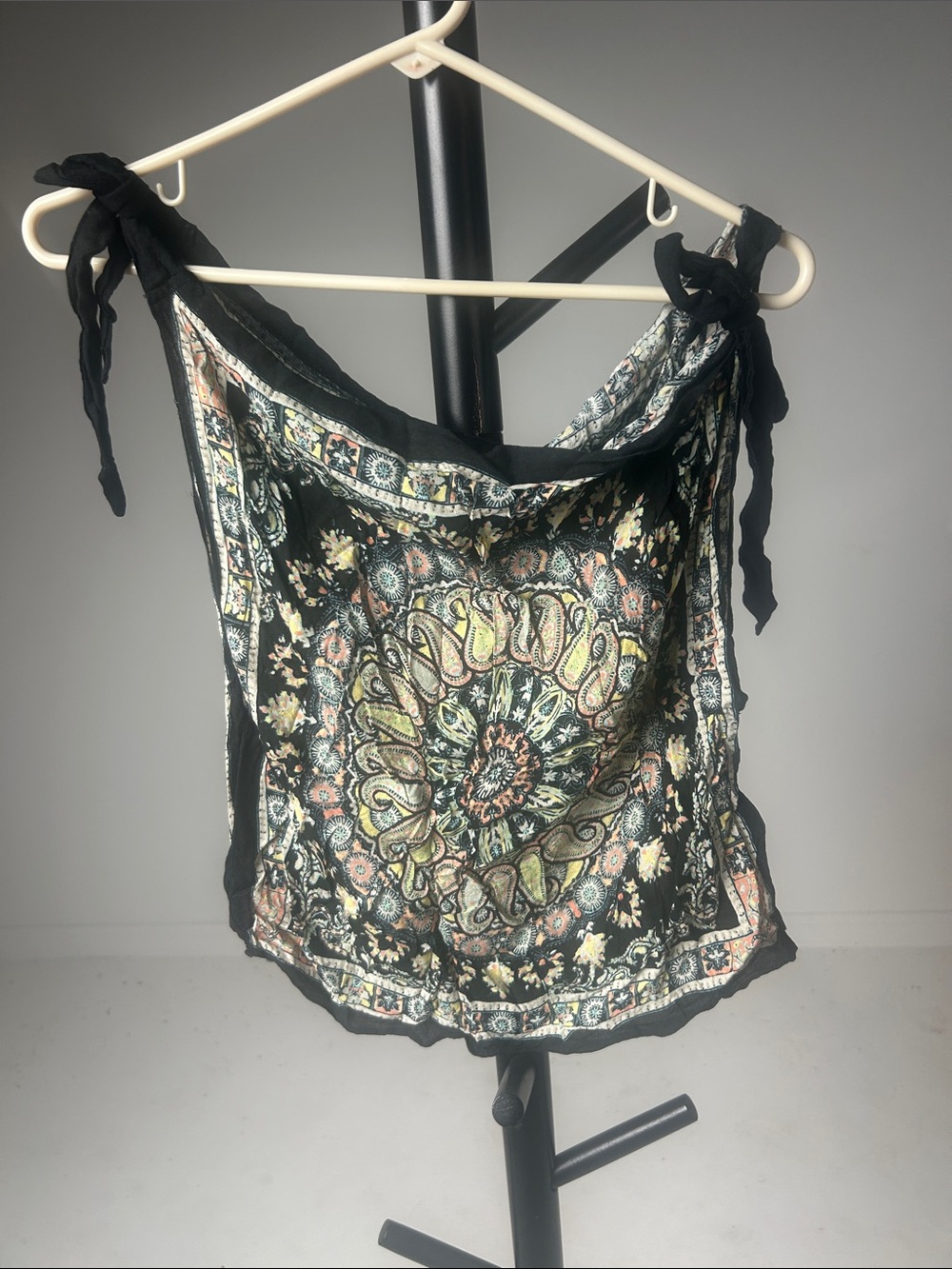 Free People Black Paisley Tie-Shoulder Tank Top